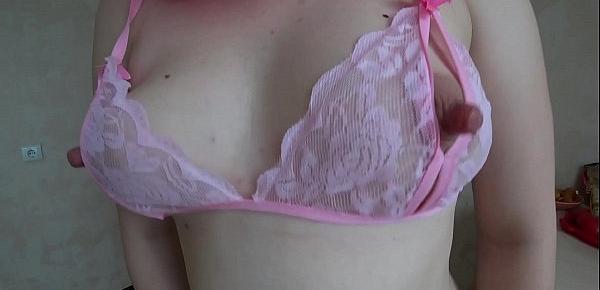  Breast milk from milk tits with big nipples, a pregnant girl in pink underwear shakes her tits and masturbates to orgasm.